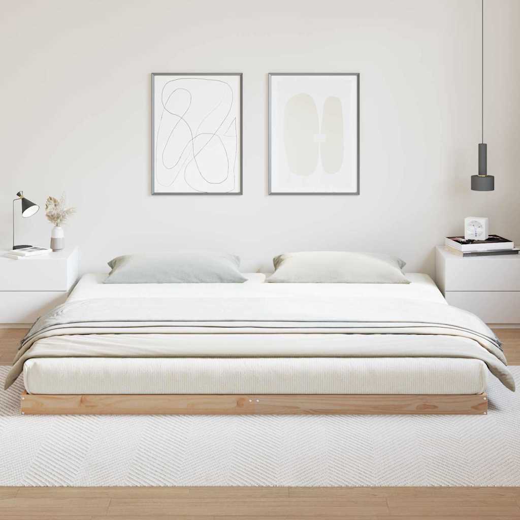 Floor Bed Frame Natural 200 x 220 cm Solid Pine Wood