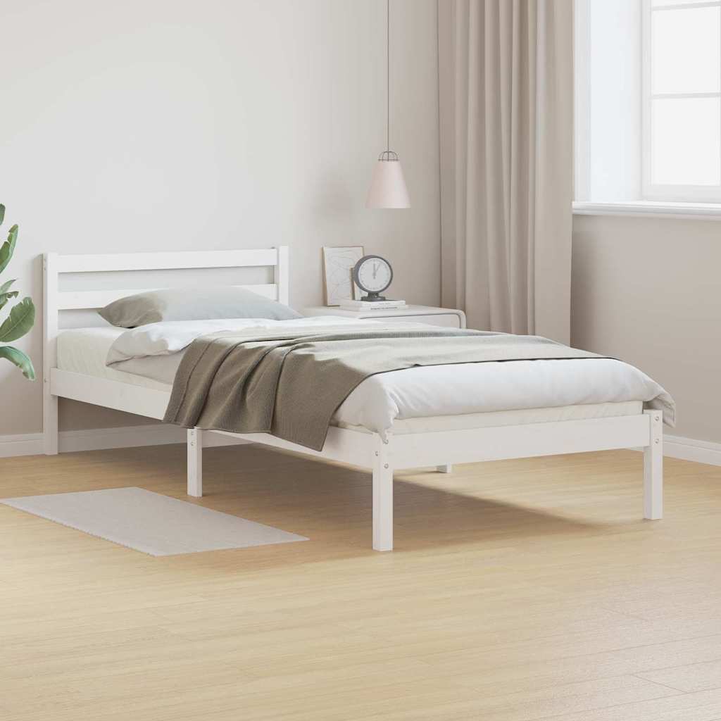 Bed Frame White 215.5 x 85.5 x 69.5 cm Solid Pine Wood