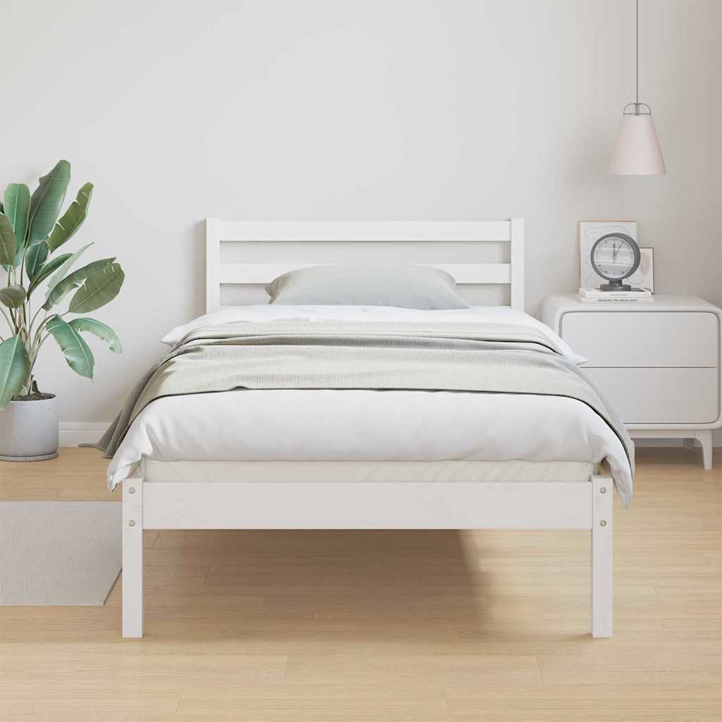Bed Frame White 215.5 x 85.5 x 69.5 cm Solid Pine Wood