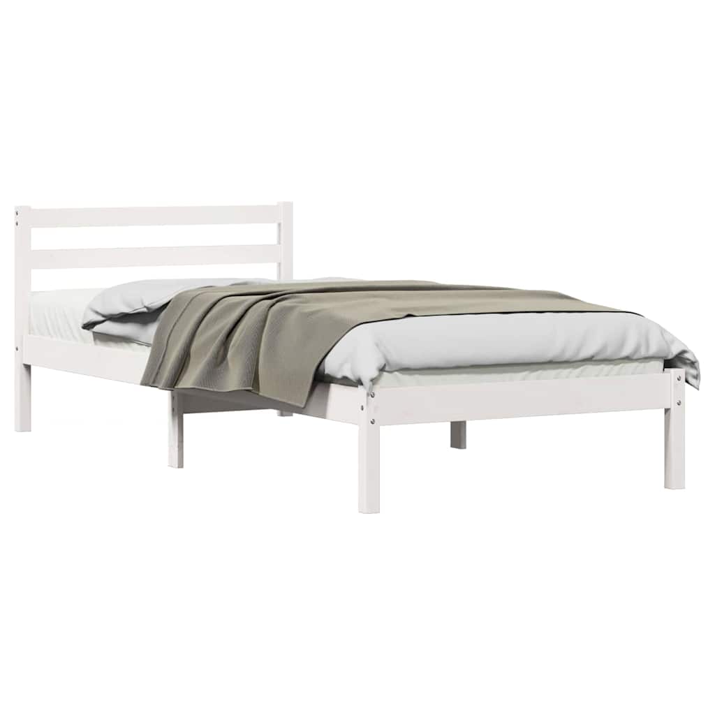 Bed Frame White 215.5 x 85.5 x 69.5 cm Solid Pine Wood