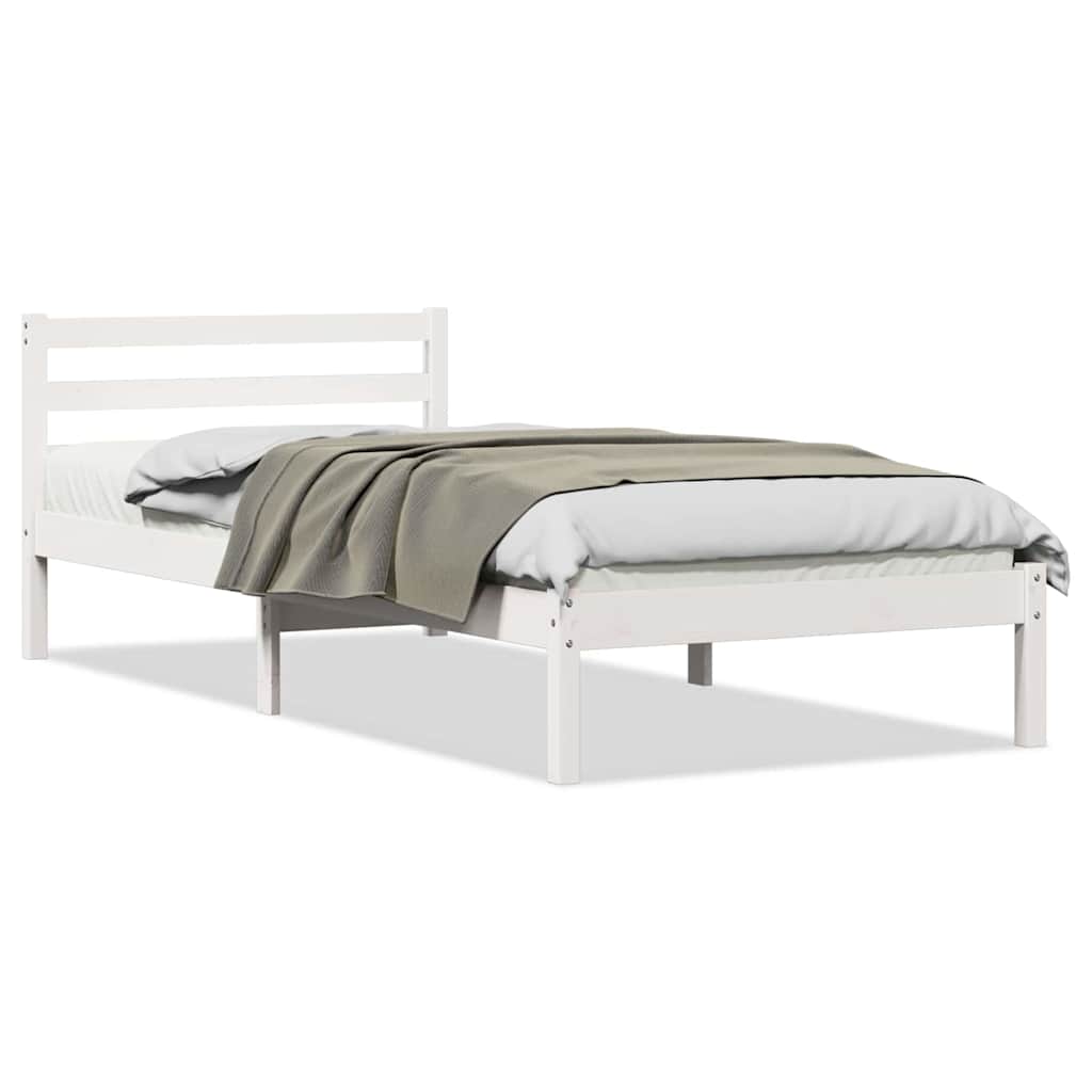 Bed Frame White 215.5 x 85.5 x 69.5 cm Solid Pine Wood