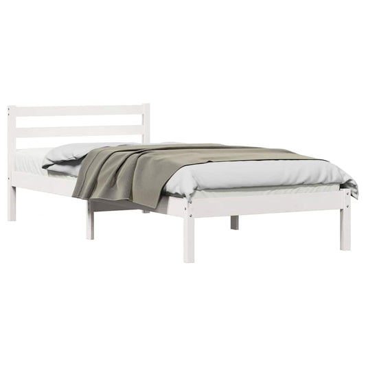 Bed Frame White 215.5 x 95.5 x 69.5 cm Solid Pine Wood