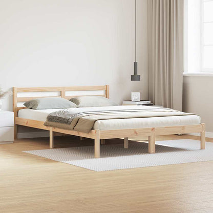 Bed Frame Brown 215.5 x 145.5 x 69.5 cm Solid Pine Wood