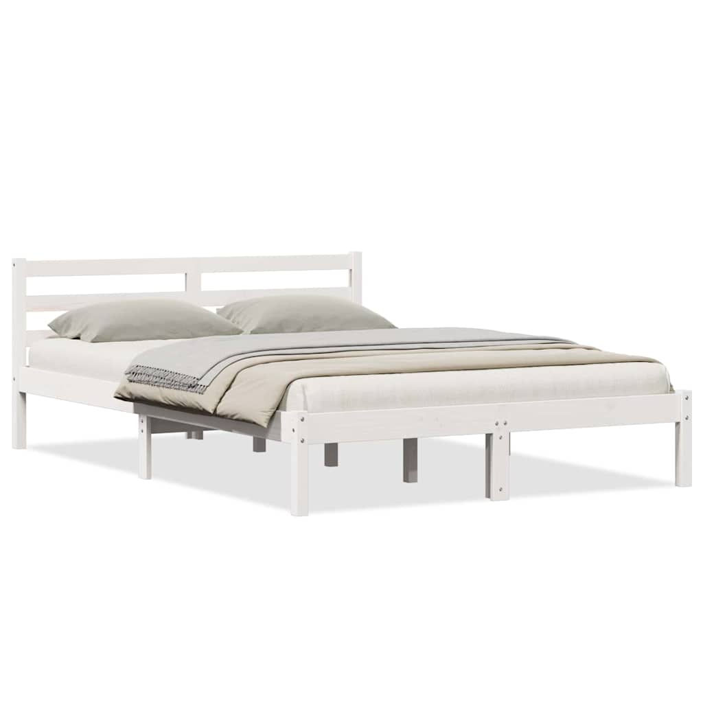 Bed Frame White 215.5 x 145.5 x 69.5 cm Solid Pine Wood