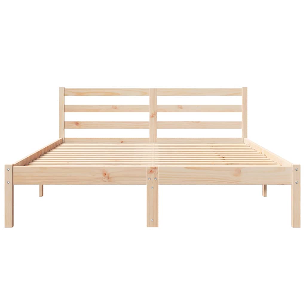 Bed Frame Brown 215.5 x 165.5 x 69.5 cm Solid Pine Wood