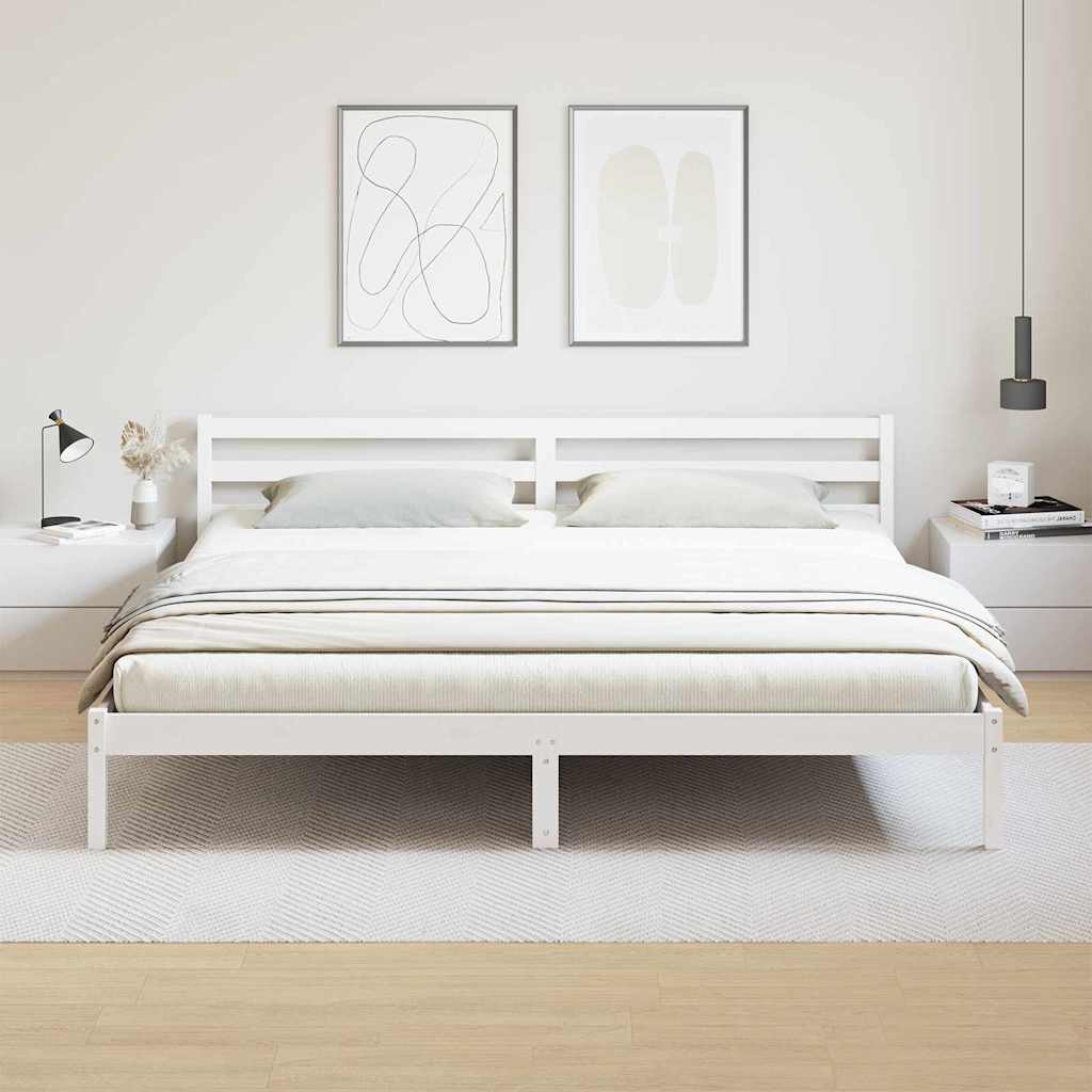 Bed Frame White 215.5 x 185.5 x 69.5 cm Solid Pine Wood