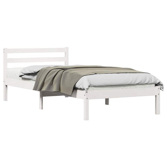 Bed Frame White 225.5 x 95.5 x 69.5 cm Solid Pine Wood