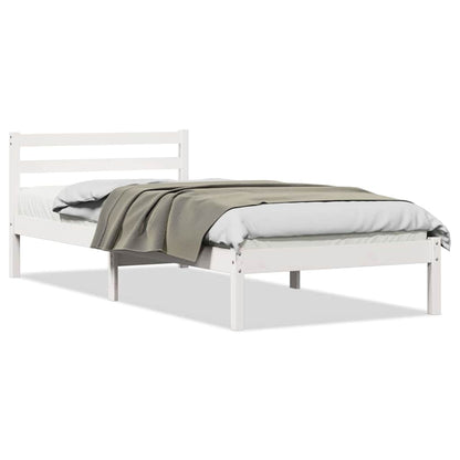 Bed Frame White 225.5 x 95.5 x 69.5 cm Solid Pine Wood