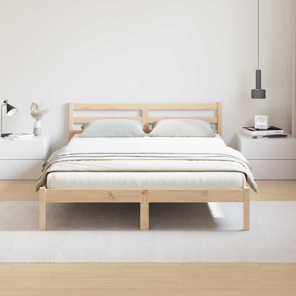 Bed Frame Brown 225.5 x 145.5 x 69.5 cm Solid Pine Wood