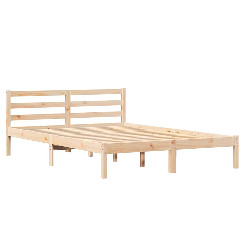 Bed Frame Brown 225.5 x 145.5 x 69.5 cm Solid Pine Wood
