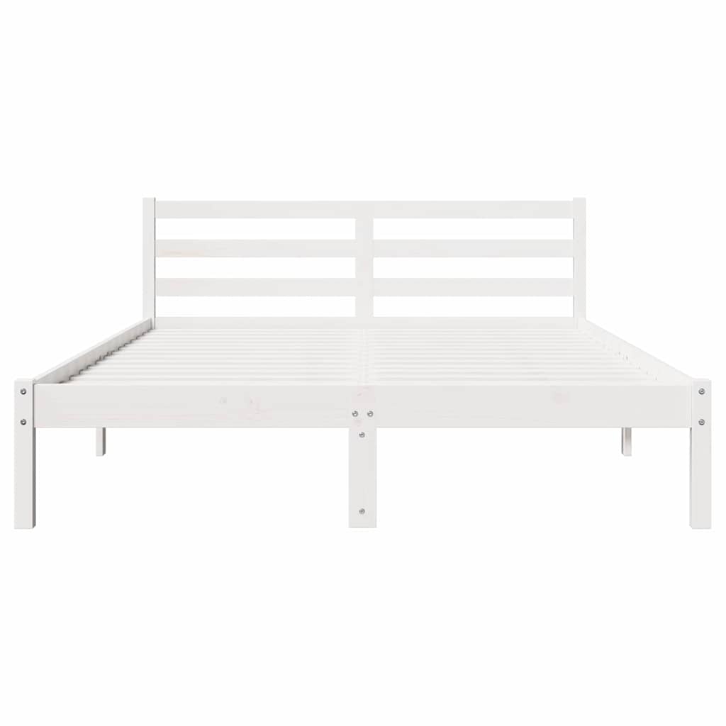 Bed Frame White 225.5 x 145.5 x 69.5 cm Solid Pine Wood