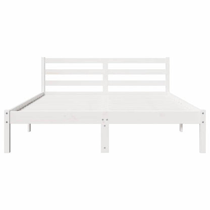 Bed Frame White 225.5 x 145.5 x 69.5 cm Solid Pine Wood