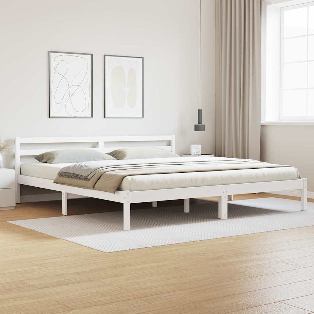 Bed Frame White 225.5 x 185.5 x 69.5 cm Solid Pine Wood