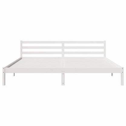 Bed Frame White 225.5 x 185.5 x 69.5 cm Solid Pine Wood