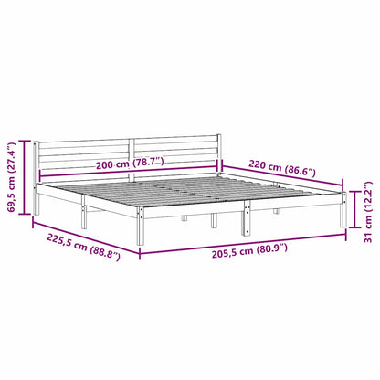 Bed Frame White 225.5 x 205.5 x 69.5 cm Solid Pine Wood