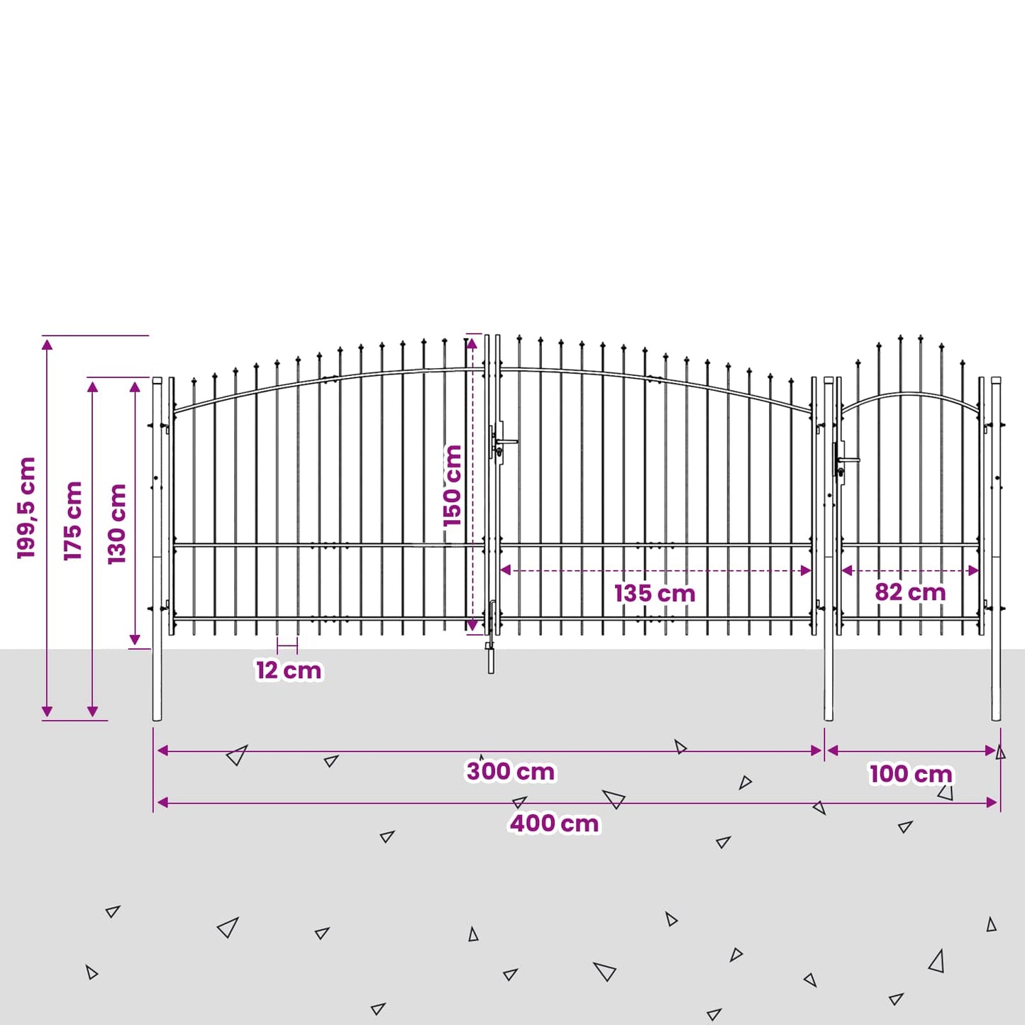 Garden Gate with Lock Woerden Grey 150 x 400 cm Steel