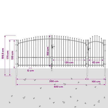 Garden Gate with Lock Woerden Grey 150 x 400 cm Steel