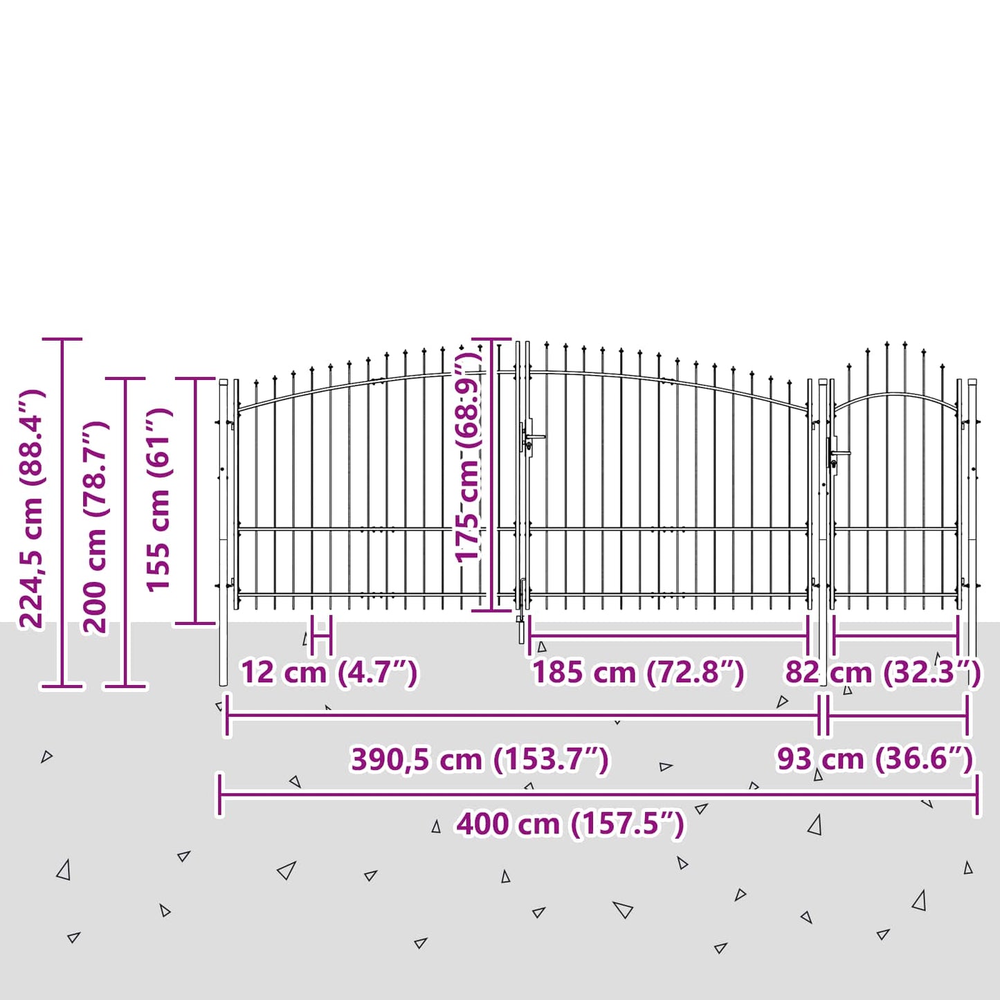 Garden Gate with Lock Woerden Grey 175 x 400 cm Steel