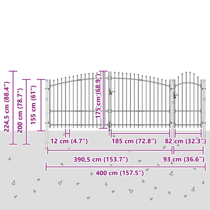 Garden Gate with Lock Woerden Grey 175 x 400 cm Steel