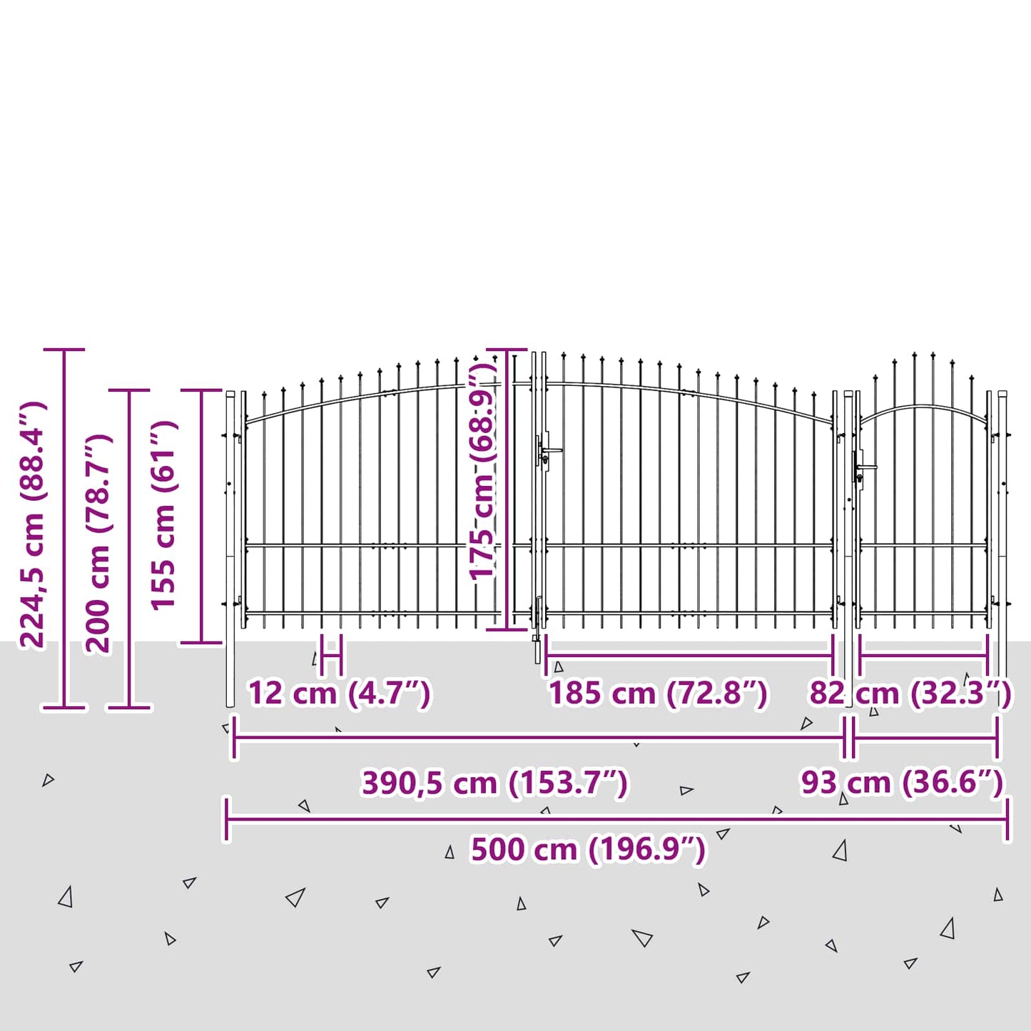 Garden Gate WOERDEN 100 x 500 cm Steel Grey Lockable