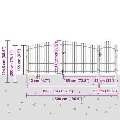 Garden Gate WOERDEN 100 x 500 cm Steel Grey Lockable