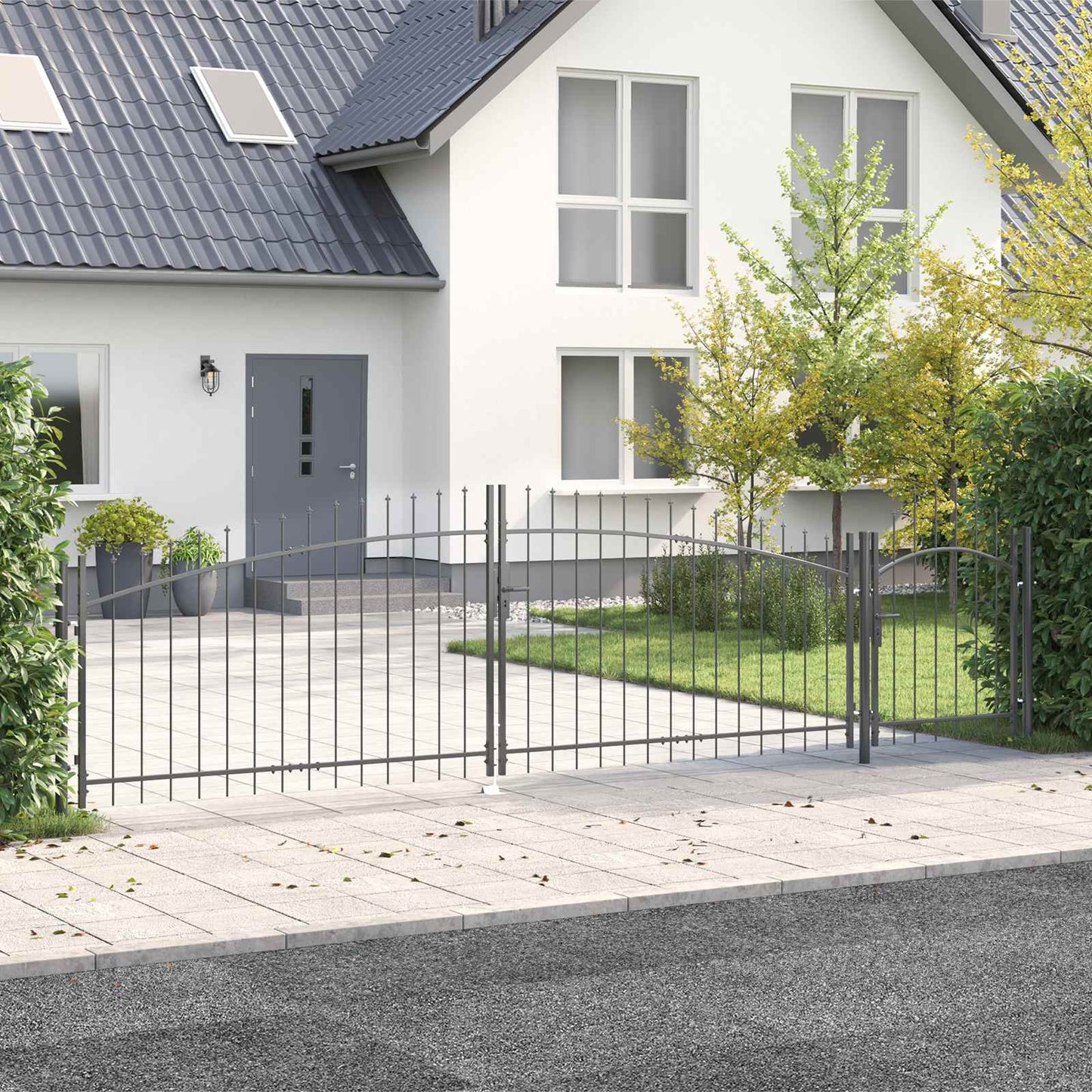 Garden Gate WOERDEN 150 x 500 cm Steel Grey Lockable