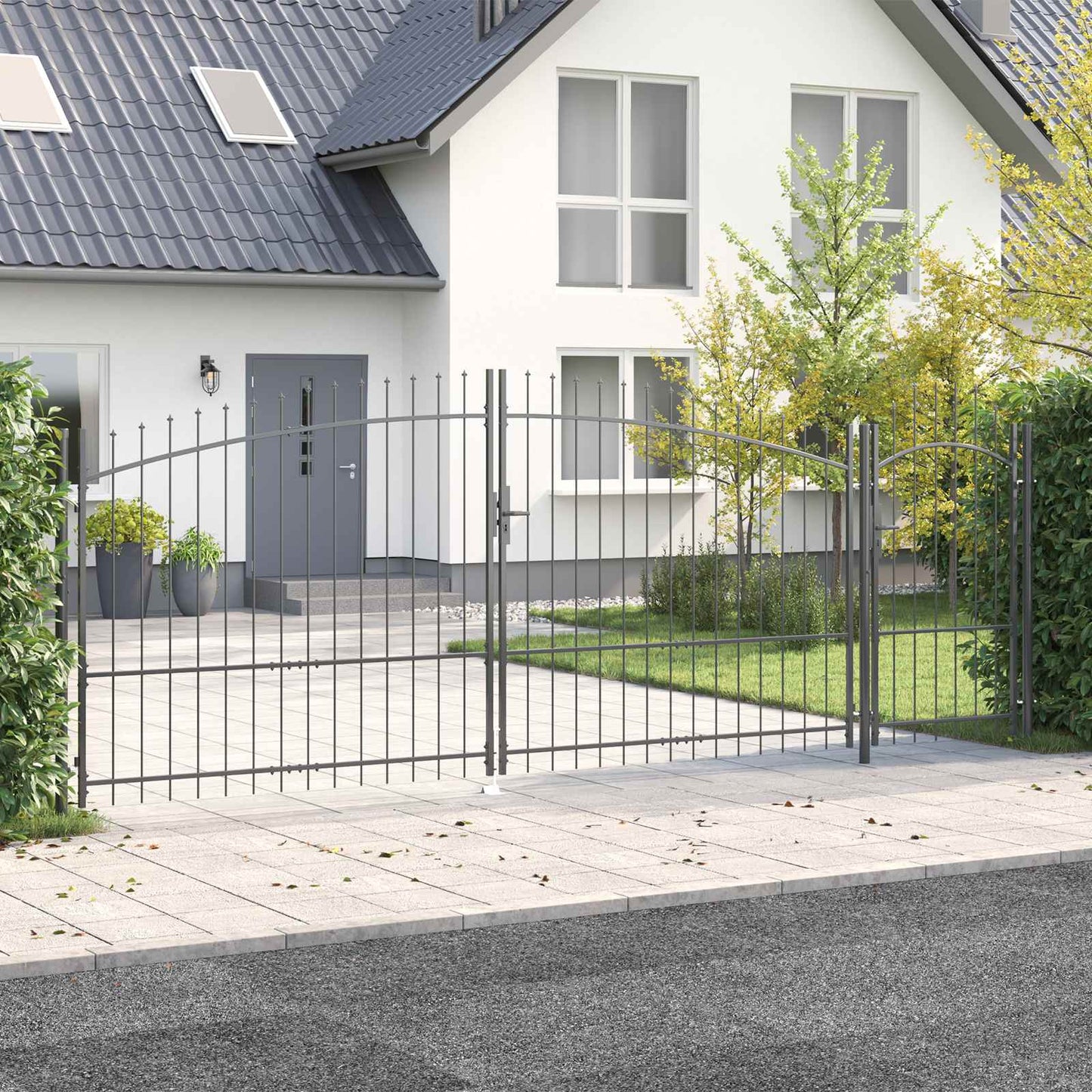 Garden Gate WOERDEN 175 x 500 cm Steel Grey Lockable