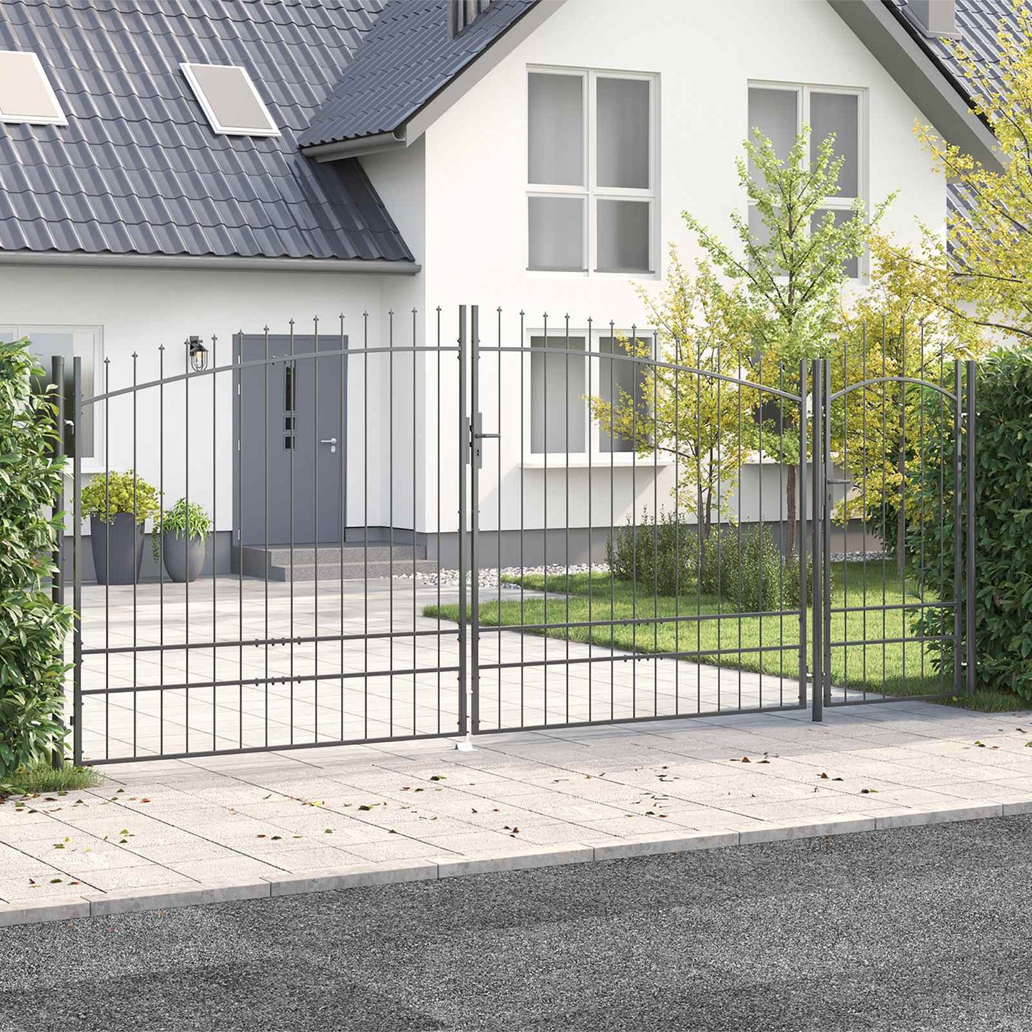 Garden Gate WOERDEN 195 x 500 cm Steel Grey Lockable
