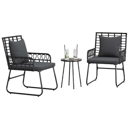 Garden Dining Set 3 pcs Black and Anthracite Poly rattan, steel