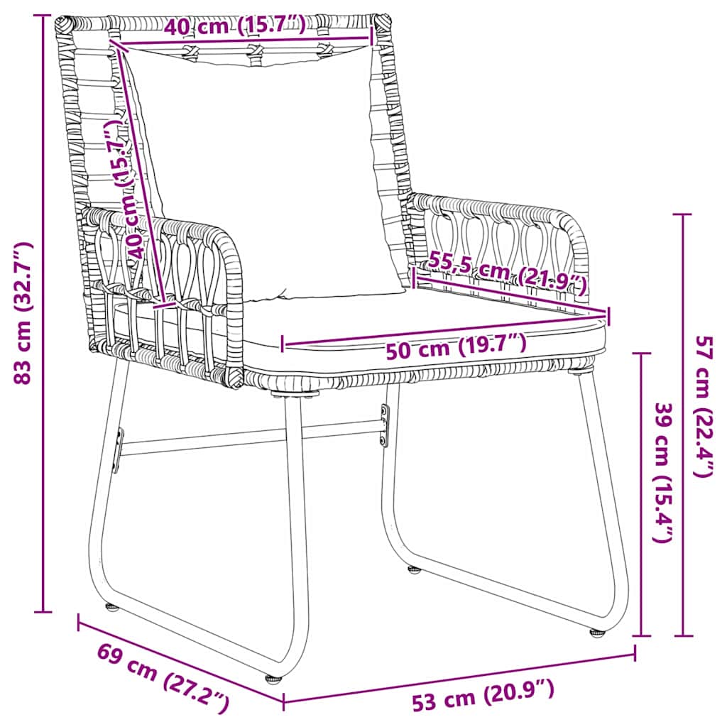 Garden Dining Set 3 pcs Black and Anthracite Poly rattan, steel