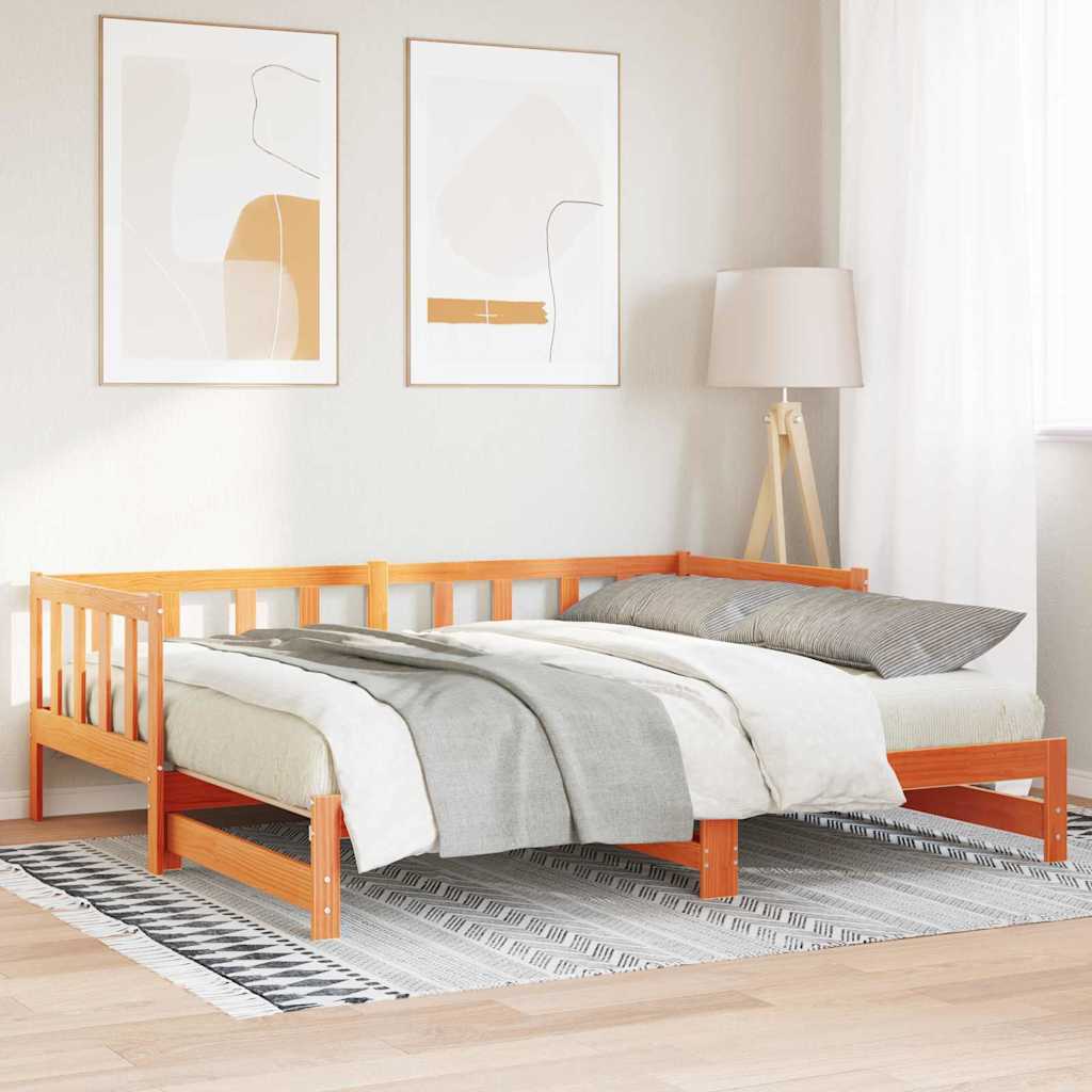 Pull-out Day Bed Wax Brown 193.5 x 184 x 66 cm Solid Pine Wood