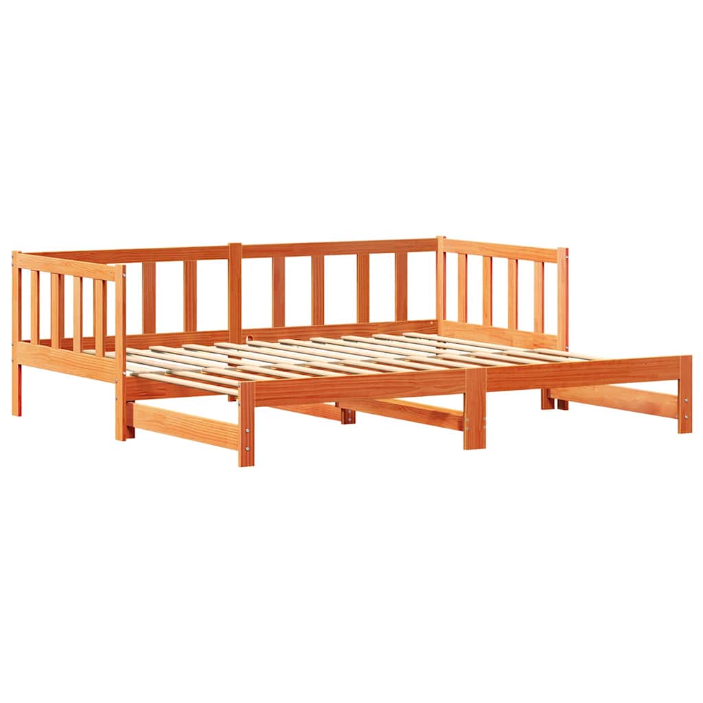 Pull-out Day Bed Wax Brown 193.5 x 184 x 66 cm Solid Pine Wood