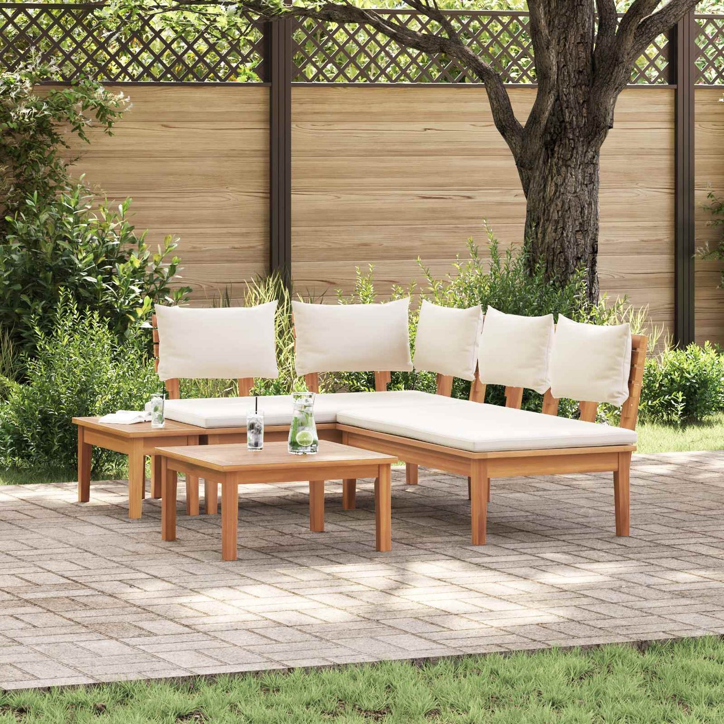 Garden Sofa Set 4 pcs Brown and Cream
