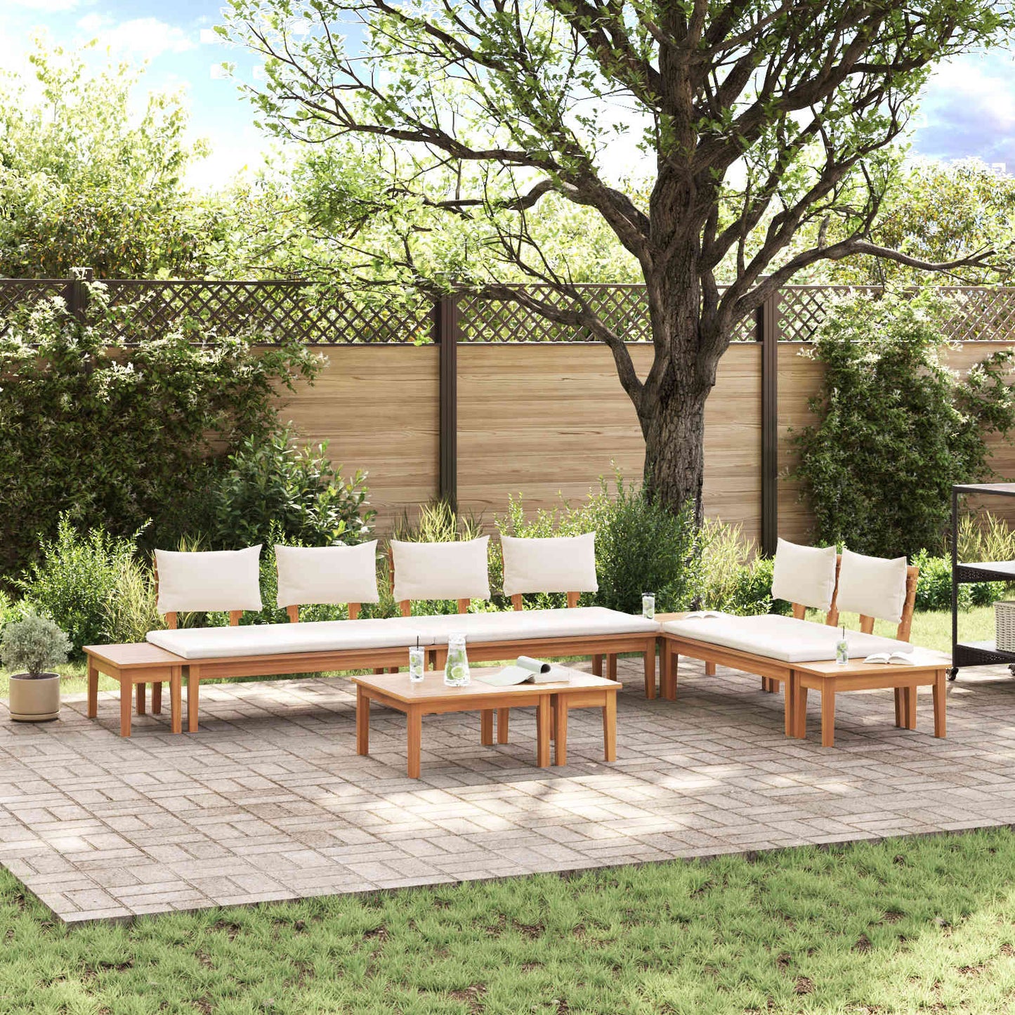 Garden Sofa Set 5 pcs Brown and Cream