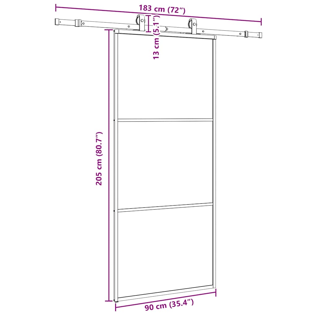 Sliding Door with Hardware Set Black 90x205 cm ESG Glass