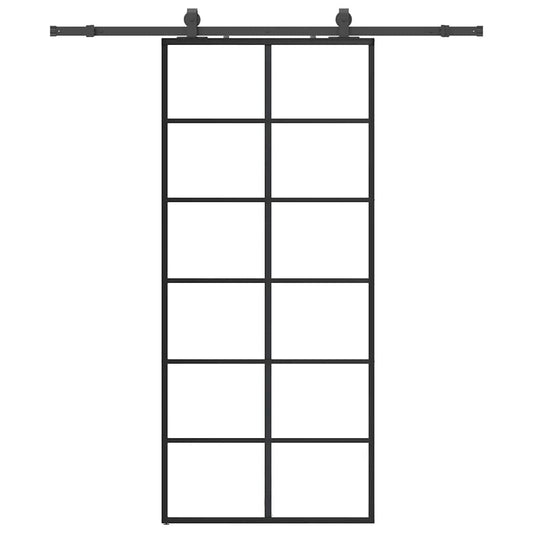 Sliding Door with Hardware Set Black 90x205 cm ESG Glass