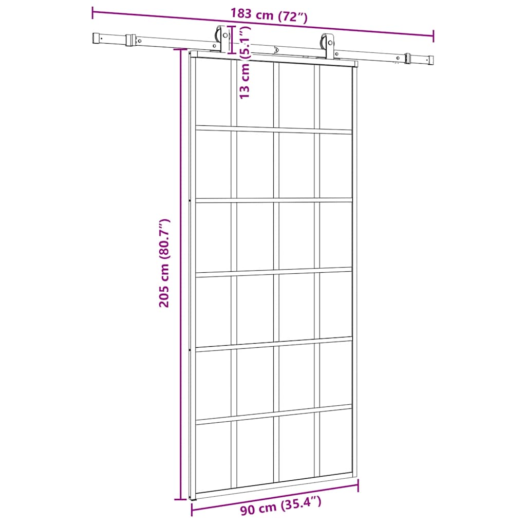 Sliding Door with Hardware Set Black 90x205 cm ESG Glass