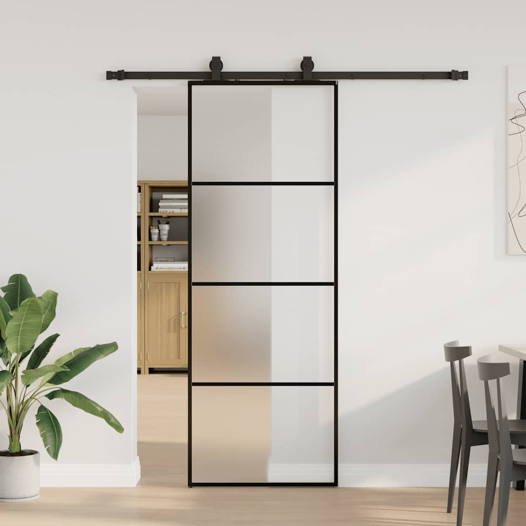 Sliding Door with Hardware Set Black 76x205 cm ESG Glass