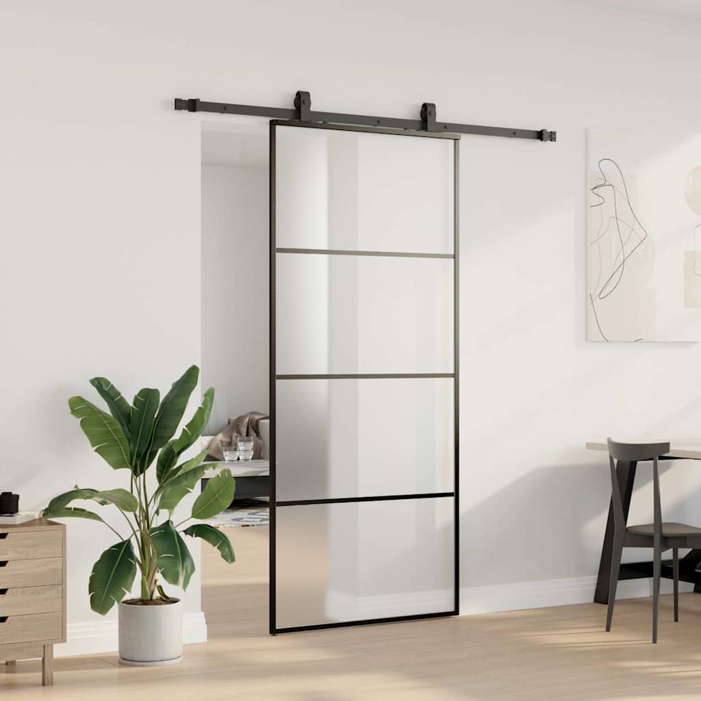 Sliding Door with Hardware Set Black 90x205 cm ESG Glass
