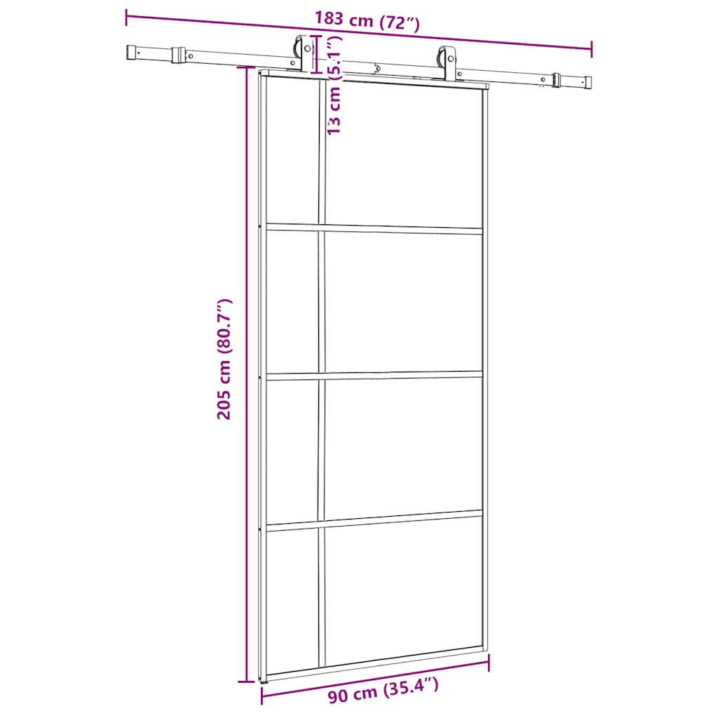 Sliding Door with Hardware Set Black 90x205 cm ESG Glass