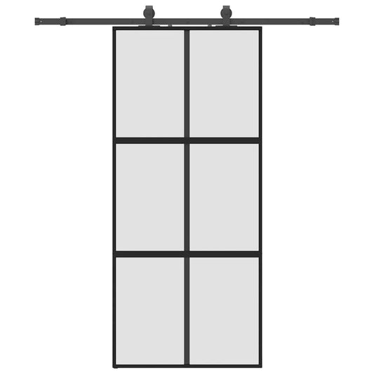 Sliding Door with Hardware Set Black 90x205 cm Tempered Glass