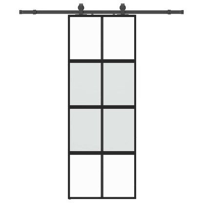 Sliding Door with Hardware Set Black 76x205 cm Tempered Glass