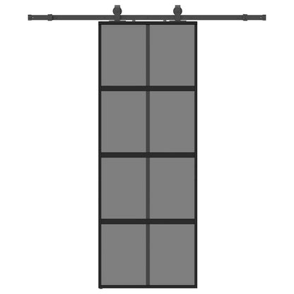 Sliding Door with Hardware Set Black 76x205 cm Tempered Glass