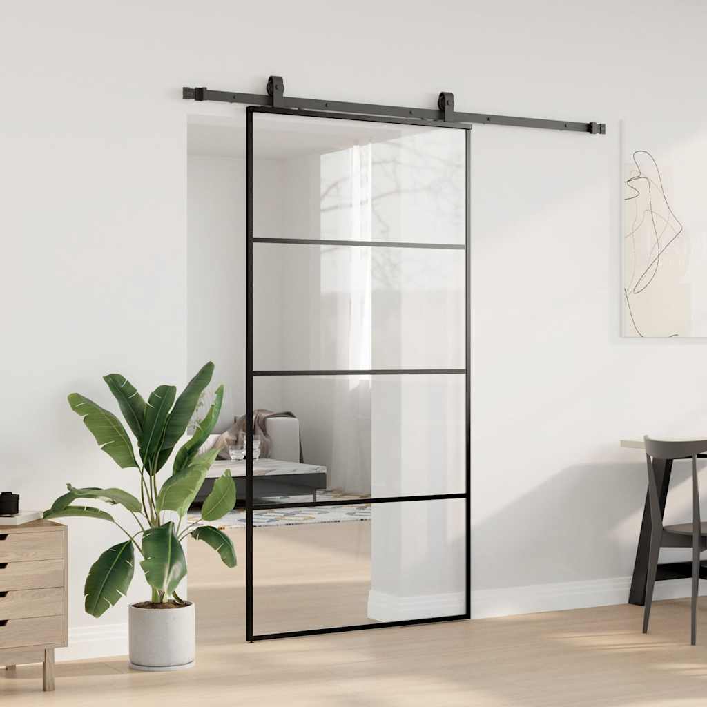 Sliding Door with Hardware Set Black 102.5x205 cm ESG Glass