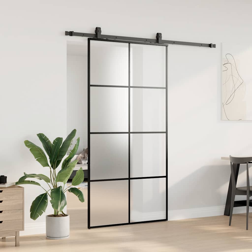 Sliding Door with Hardware Set Black 102.5x205 cm ESG Glass