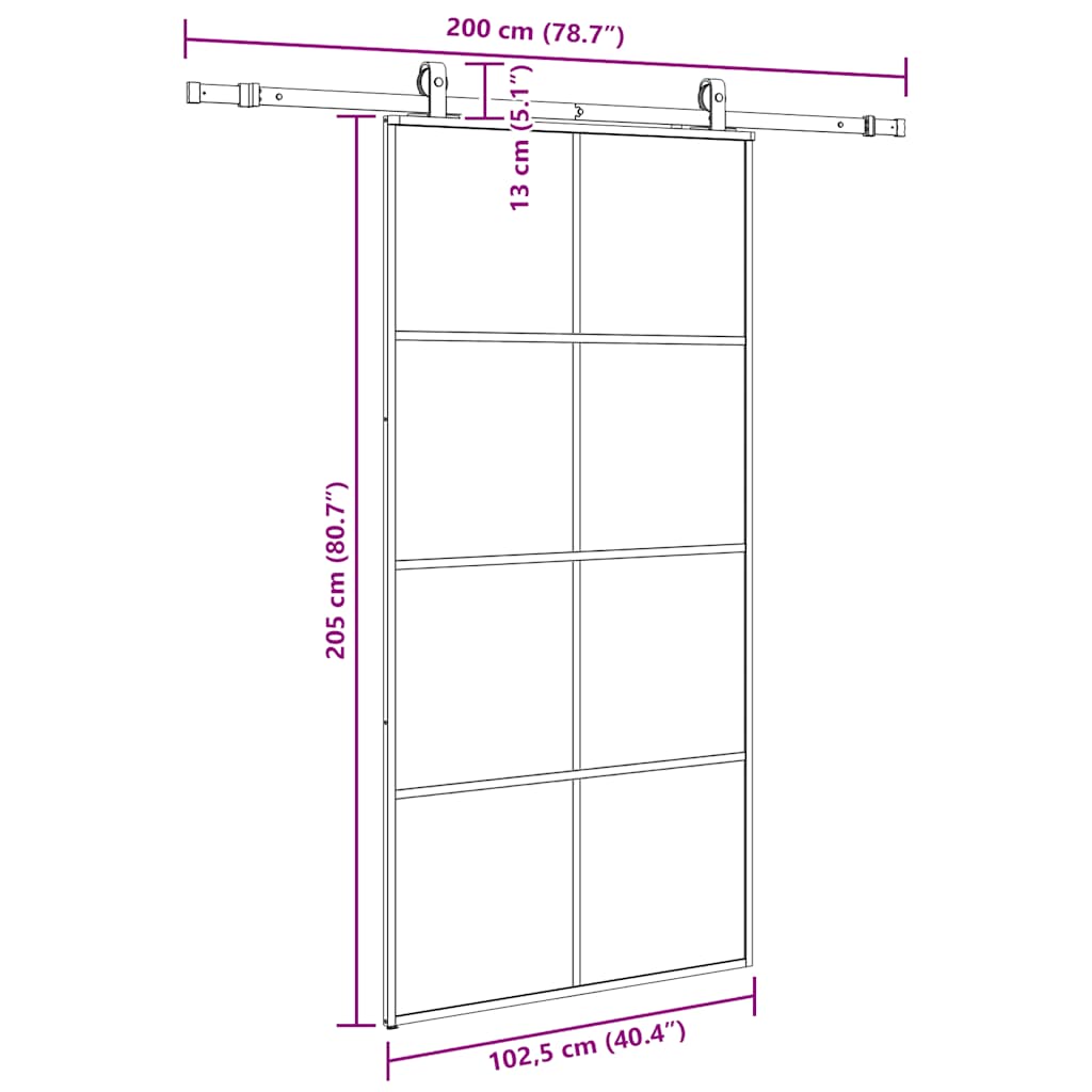 Sliding Door with Hardware Set Black 102.5x205 cm ESG Glass