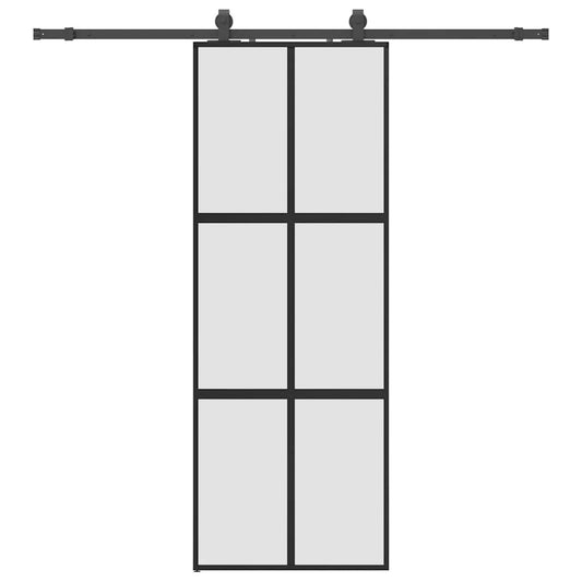 Sliding Door with Hardware Set Black 76x205 cm Tempered Glass