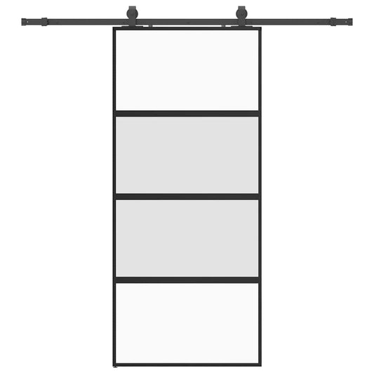 Sliding Door with Hardware Set Black 90x205 cm Tempered Glass