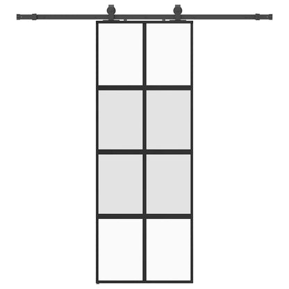 Sliding Door with Hardware Set Black 76x205 cm Tempered Glass