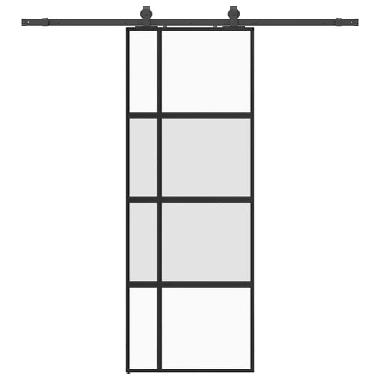 Sliding Door with Hardware Set Black 76x205 cm Tempered Glass